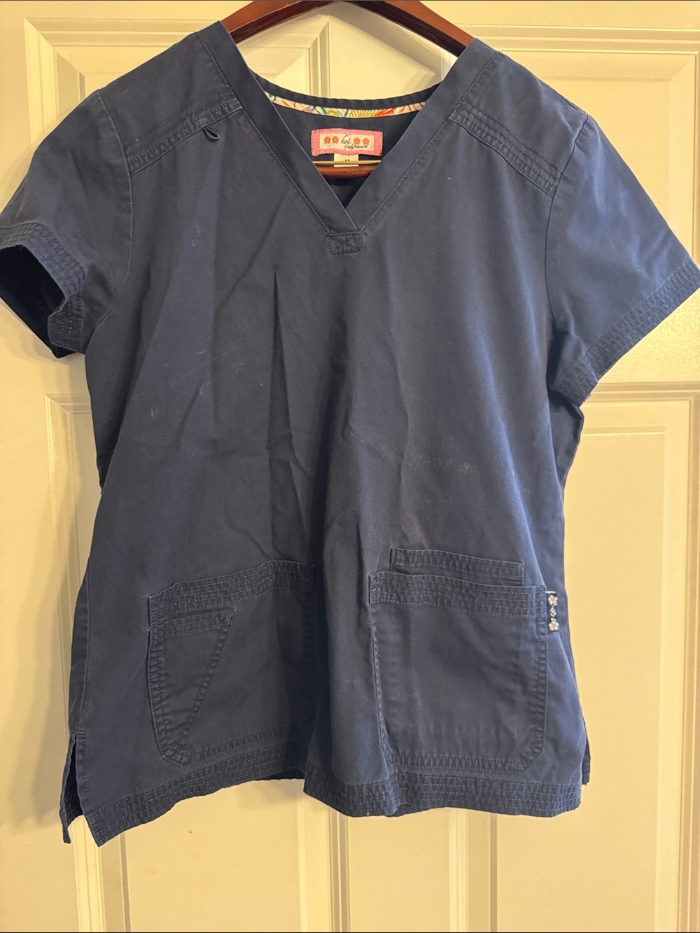 koi Women’s Navy Blue V-Neck Scrub Top